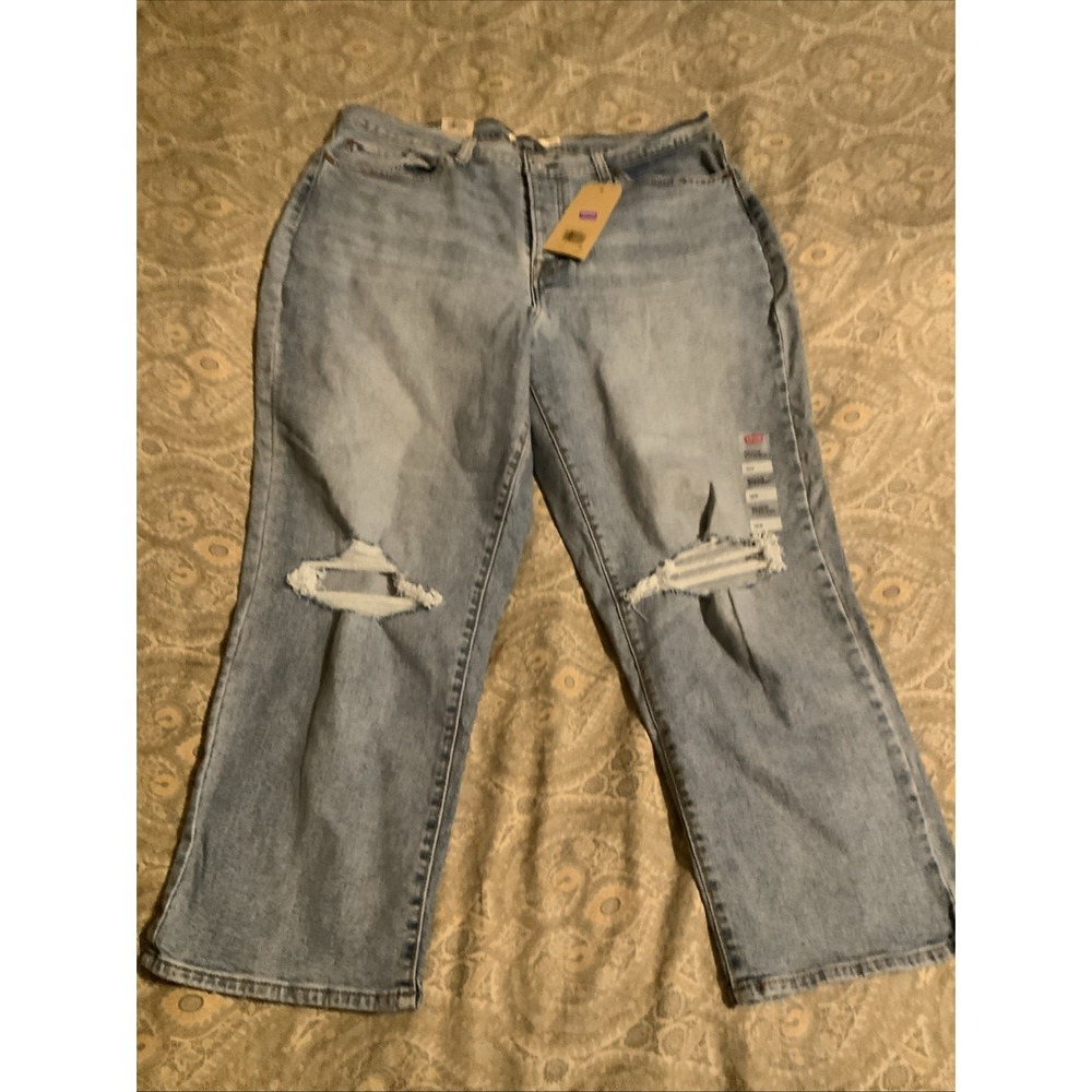 Levi's Premium Wedgie Straight High Rise Ripped Jeans Blue 18W